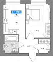 1-комнатная квартира 37,56кв.м. Небесные грани, Полярный