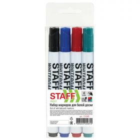 Маркеры стираемые для белой доски НАБОР 4 ЦВЕТА, STAFF «Profit» WBM-644, 2,5 мм, 151648