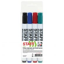 Маркеры стираемые для белой доски НАБОР 4 ЦВЕТА, STAFF «Profit» WBM-644, 2,5 мм, 151648