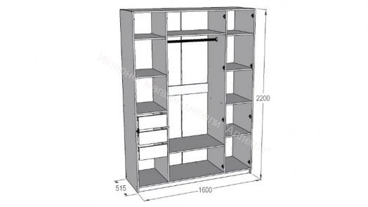 Шкаф 4-х дверный Ольга 6 со скрытыми ящиками
