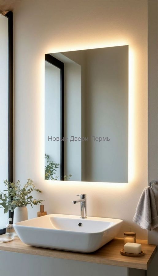 Зеркало с подсветкой прямоугольное без рамы