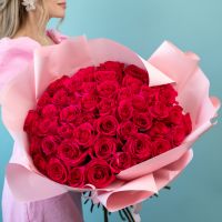 Розовая роза 51 шт в упаковке (60см)
