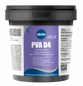 Клей Водостойкий Kesto PVA D4 1кг Белый для Дерева / Кесто.