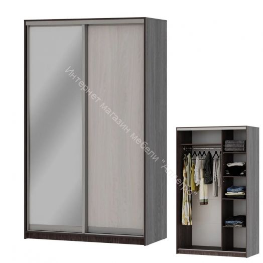 Шкаф-купе "Мираж 13.1" 2-х дверный с зеркалом Ясень анкор темный/Ясень анкор светлый