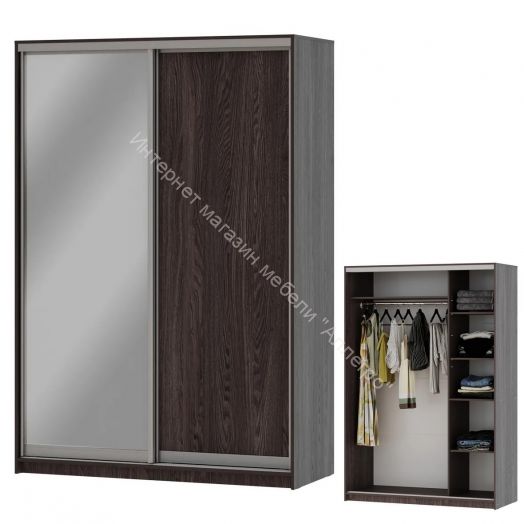 Шкаф-купе "Мираж 15.1" 2-х дверный с зеркалом Ясень анкор темный