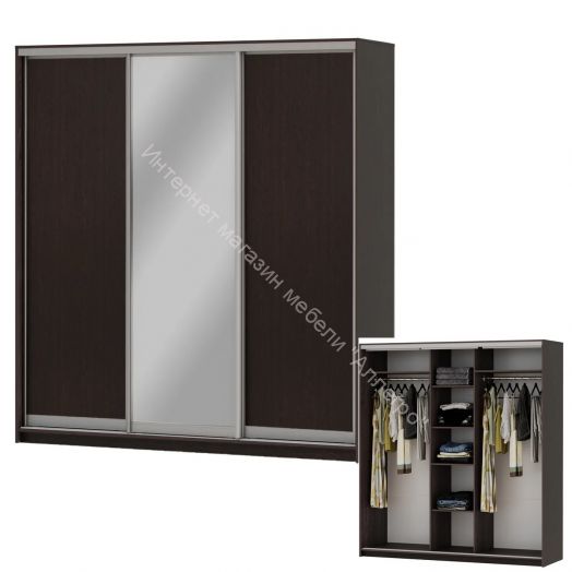 Шкаф-купе "Мираж 20.1" 3-х дверный с зеркалом Венге
