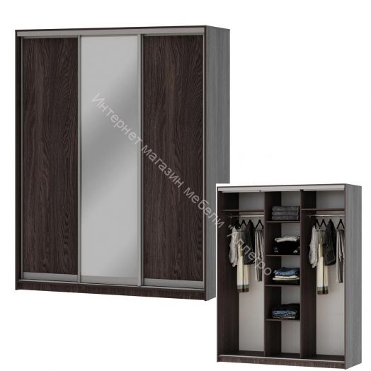 Шкаф-купе "Мираж 17.1" 3-х дверный с зеркалом Ясень анкор темный