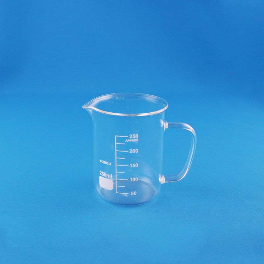 Стакан лабораторный со стеклянной ручкой Labdevices В-1-250, 250 мл, стекло Boro 3.3, градуированный