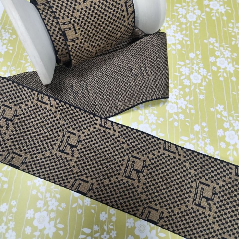 Тесьма  Лампас 66 мм трикотажный жаккард  коричневый/ черный (GJ-66.F)