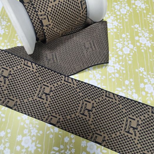 Тесьма  Лампас 66 мм трикотажный жаккард  коричневый/ черный (GJ-66.F)