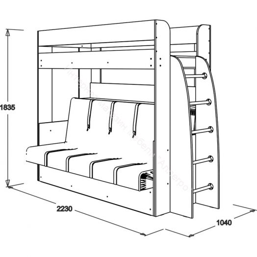 Кровать 2-х ярусная с диваном Омега 17 (1100/800*1900)
