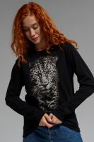8513/1 Футболка с длинным рукавом женская [черный+леопард]