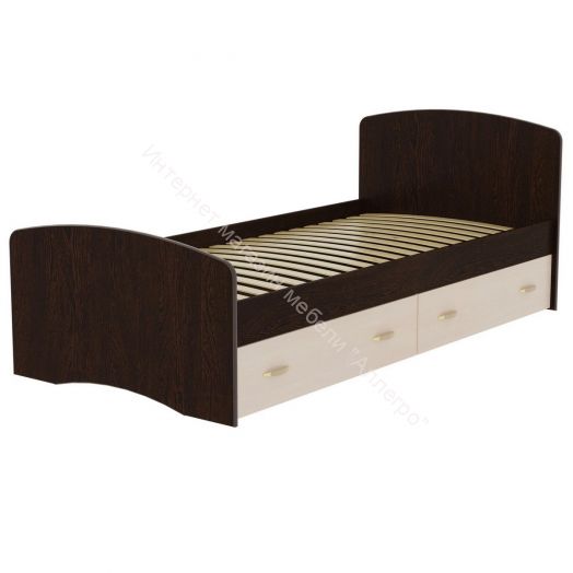 Кровать-6 одинарная (800/900*2000) с 2-мя ящиками Венге/Млечный дуб