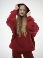 Худи оверсайз с начесом брусника