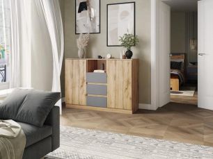 Тренто Комод (ш1300*г435*в930мм) Дуб Вотан/Графит Софт