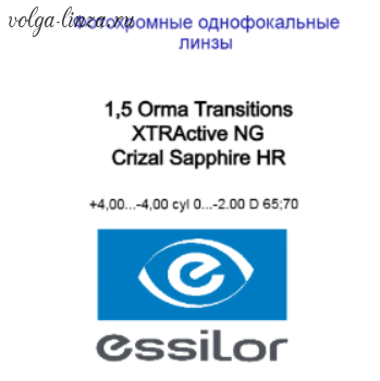 1.5 Essilor Orma  Transitions XTRActive NG  Crizal Sappfire HR- фотохром, работающий в автомобиле