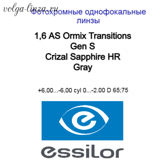 1.6 AS Ormix Transitions Gen S Crizal Sapphire HR