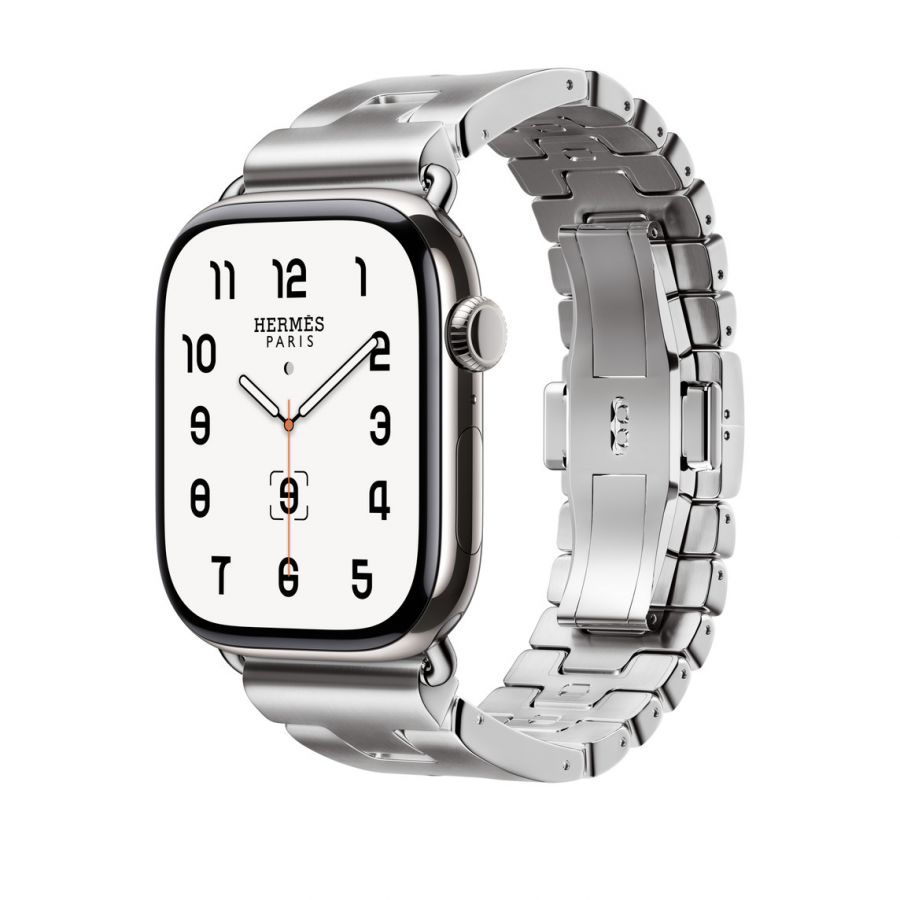 Часы Apple Watch Hermès Series 11 GPS + Cellular 46mm Silver Titanium Case with Satiné Grand H (Размер S)