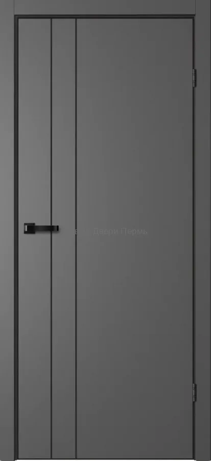 Межкомнатная дверь NEO 2 — минимализм, эмалит графит, стекло с молдингом