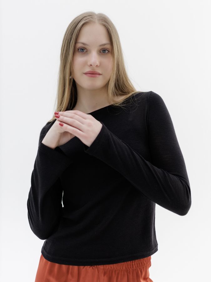 Лонгслив из мериноса черный