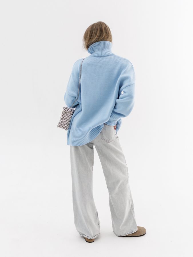 Свитер из мериноса голубой