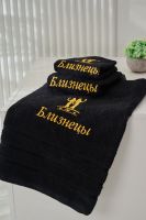 14418/10 Знаки зодиака полотенце махровое плотность 350гр [черный+близнецы]