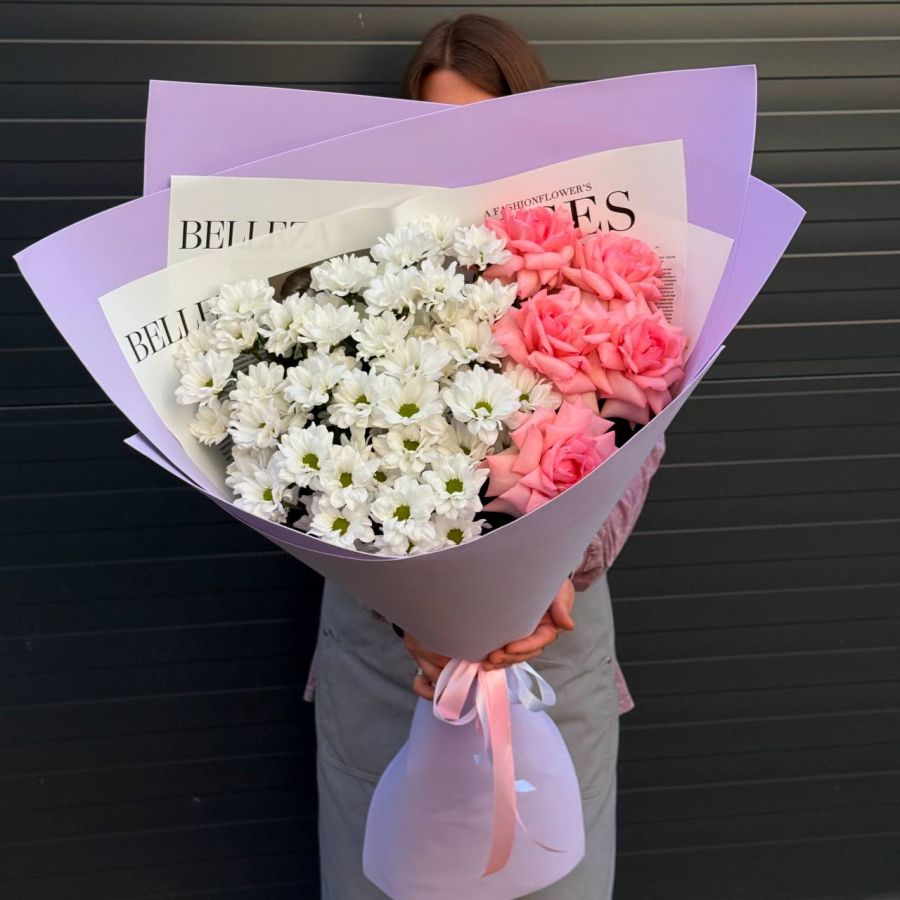 Букет гигант из Французских роз и Хризантемы