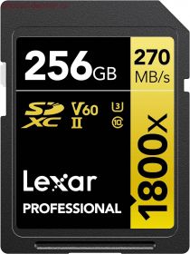 Карта памяти Lexar Professional 1800x Gold SDXC 256GB UHS-II U3 V60, RW 280210 МБс LSD1800256G-BNNNG