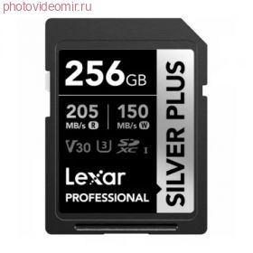 Карта памяти 256GB Lexar Professional SILVER PLUS SDXC UHS-I (205/100MBs) C10 V30 U3 (LSDSIPL256G-BNNNG)
