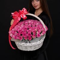 101 розовая роза 40 см (Кения) в корзине