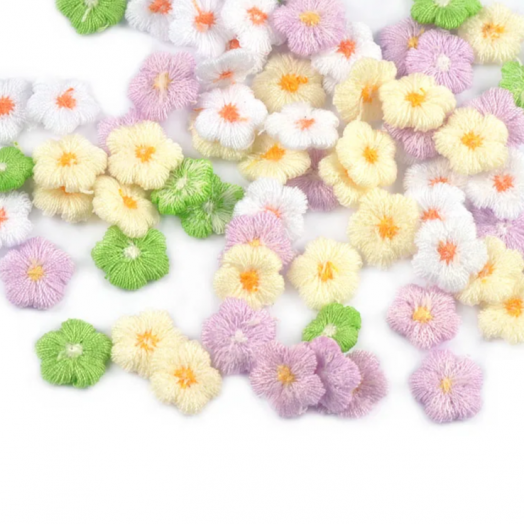 Нашивки - Аппликации Цветочки из пряжи мини Нежный микс 12 шт в уп. (3010-12)