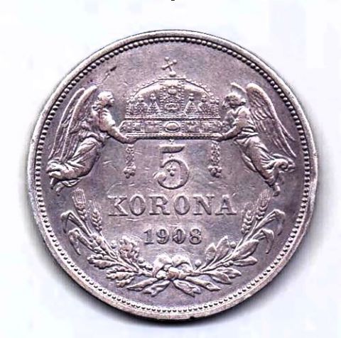 5 крон 1908 Венгрия Австрия AUNC- XF