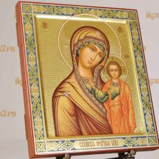 Казанская рукописная икона Богородицы 27х31см (Палех) (сусальное золото с чеканкой)