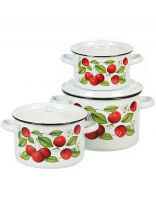 Набор посуды эмалированная сталь, 3 предмета, кастрюли 1.5, 2.9, 4.5 л, индукция, СтальЭмаль, Вишня ягоды, 1с33