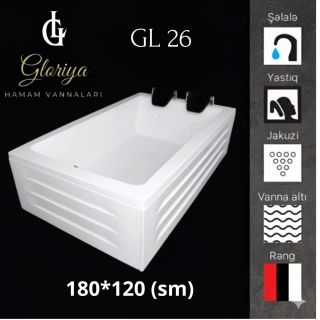 180*120 sm akril düz vanna Gloriya