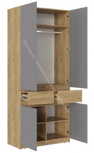 Шкаф 2-х створчатый ШК-001 "Бостон" Дуб крафт золотой/Шифер серый
