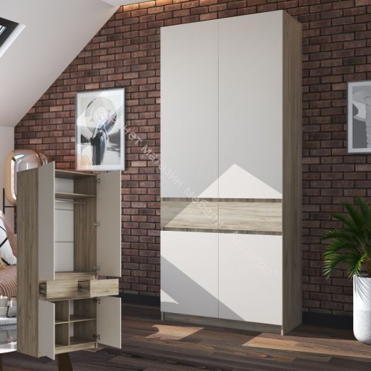 Шкаф 2-х створчатый ШК-001 "Бостон" Дуб крафт серый/Кашемир