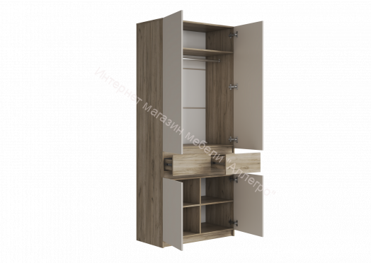 Шкаф 2-х створчатый ШК-001 "Бостон" Дуб крафт серый/Кашемир