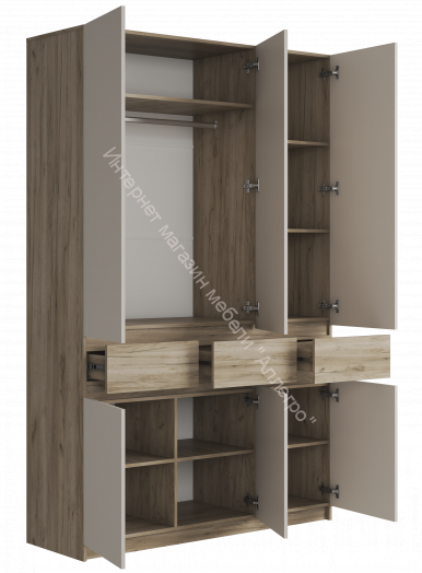 Шкаф 3-х створчатый ШК-002 "Бостон" Дуб крафт серый/Кашемир