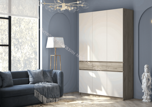 Шкаф 3-х створчатый ШК-002 "Бостон" Дуб крафт серый/Кашемир