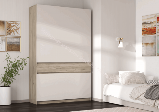 Шкаф 3-х створчатый ШК-002 "Бостон" Дуб крафт серый/Кашемир