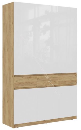 Шкаф 3-х створчатый ШК-002 "Бостон" Дуб крафт золотой/Белый глянец