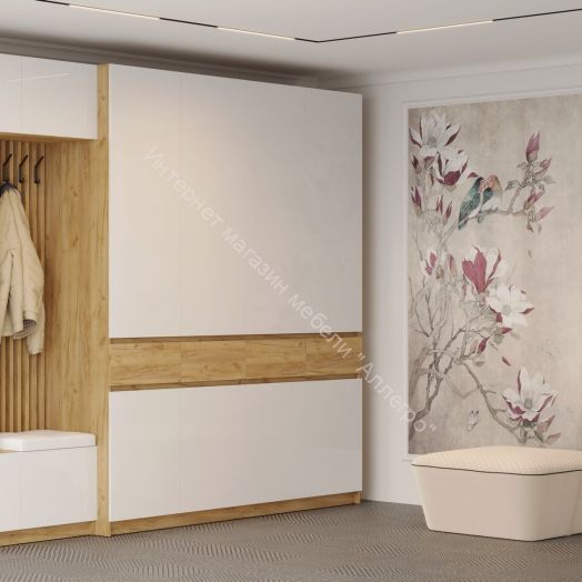 Шкаф 4-х створчатый ШК-004 "Бостон" Дуб крафт золотой/Белый глянец