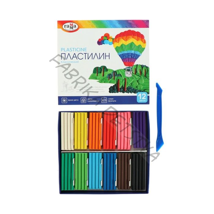 Пластилин «Гамма. Классический», 12 цветов, 240 г, со стеком
