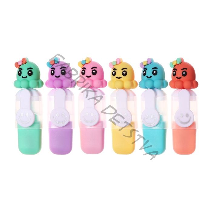 Набор маркеров текстовыделителей 6 штук 6 цветов, в пенале на молнии Осьминог