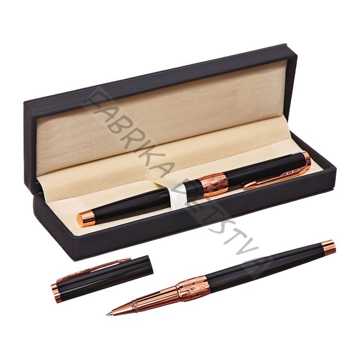 Ручка-роллер подарочная Calligrata «Грант», в футляре кожзам, корпус чёрный с бронзовым