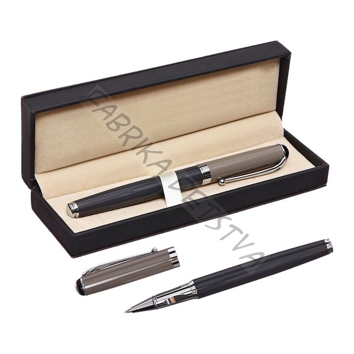 Ручка-роллер подарочная Calligrata «Классика», в футляре кожзам, корпус серый с серебристым