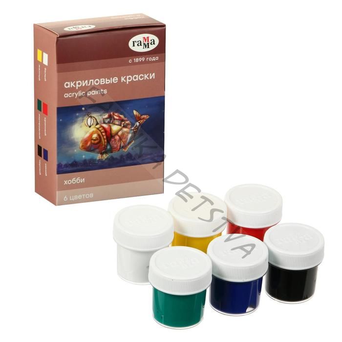 Краска акриловая, набор 6 цветов x 20 мл, Гамма «Хобби», морозостойкая, глянцевая, 3012196