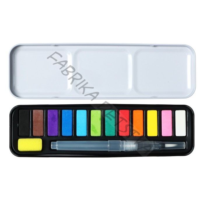 Краски акварельные, в кюветах, с кистью, 12 цветов