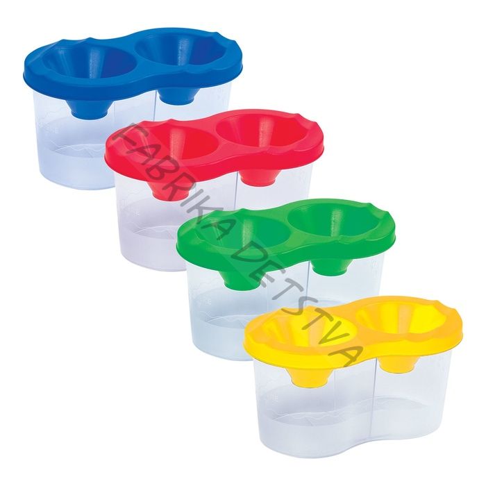 Стакан - непроливайка для рисования двойной Calligrata, 150 мл x2, с держателем для кистей, МИКС